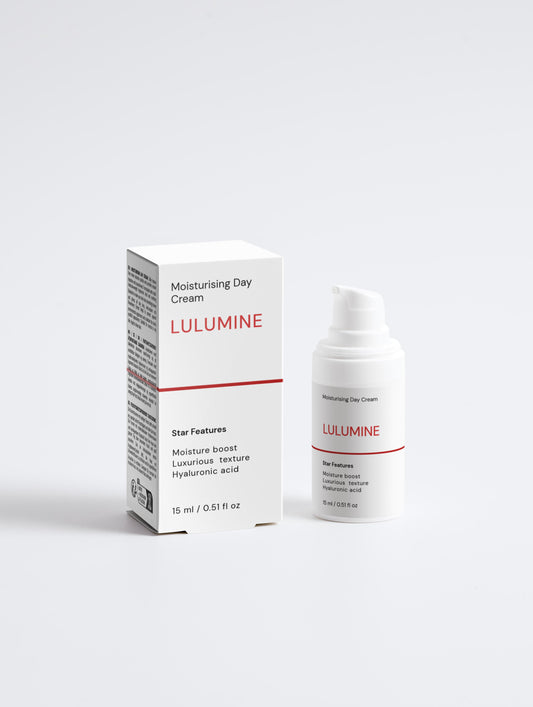 Lulumine moisturizing day cream packaging on a white background